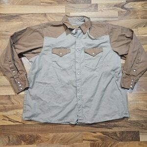 Forge Workwear Pearl Snap Canvas Shirt XXL Tan Brown Western